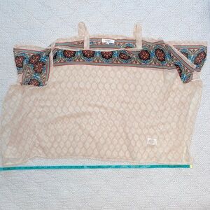 Light Beige Printed Sheer Cold-Shoulder scarf Top